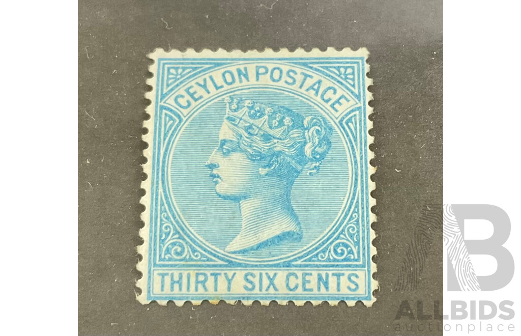Ceylon 1872-1880 Stamp, Thirty Six Cents, Blue Variety