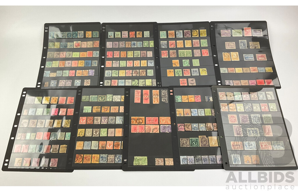 Large Rare Collection of Australia and State Stamps Including QV, KGV, Official Service, Kangaroo on Map, Overprints, Pairs, Hand Cancelled, WA, VIC, NSW, SA, QLD, TAS