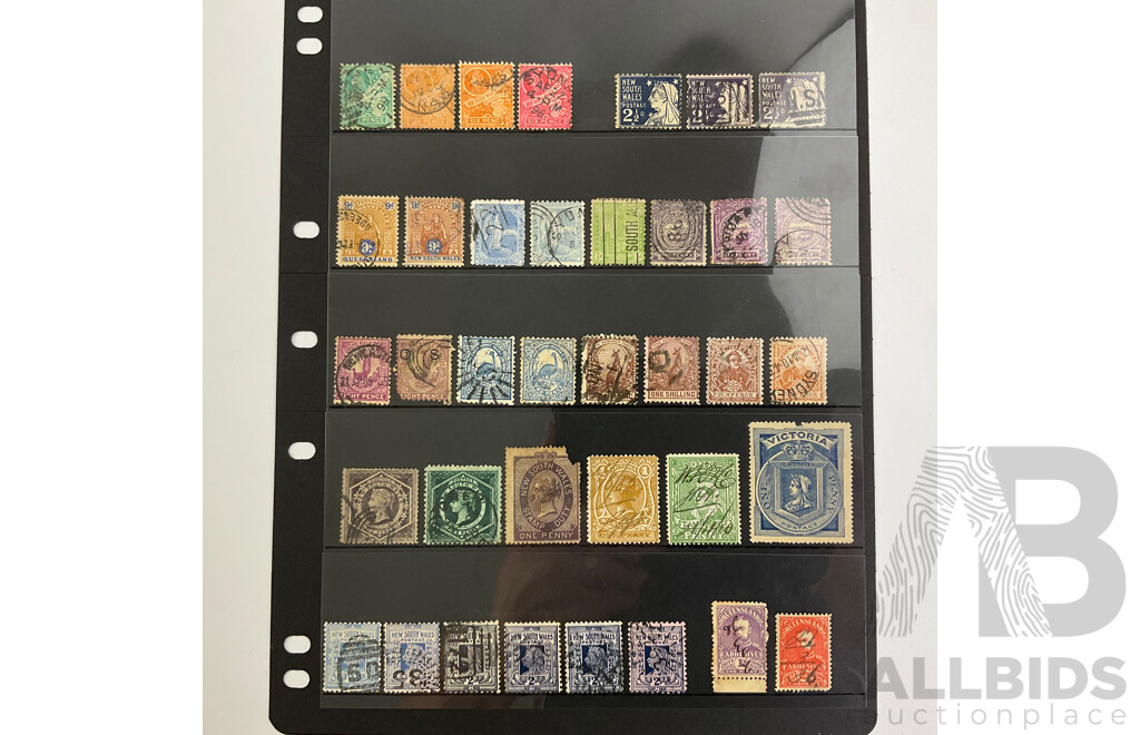 Large Rare Collection of Australia and State Stamps Including QV, KGV, Official Service, Kangaroo on Map, Overprints, Pairs, Hand Cancelled, WA, VIC, NSW, SA, QLD, TAS