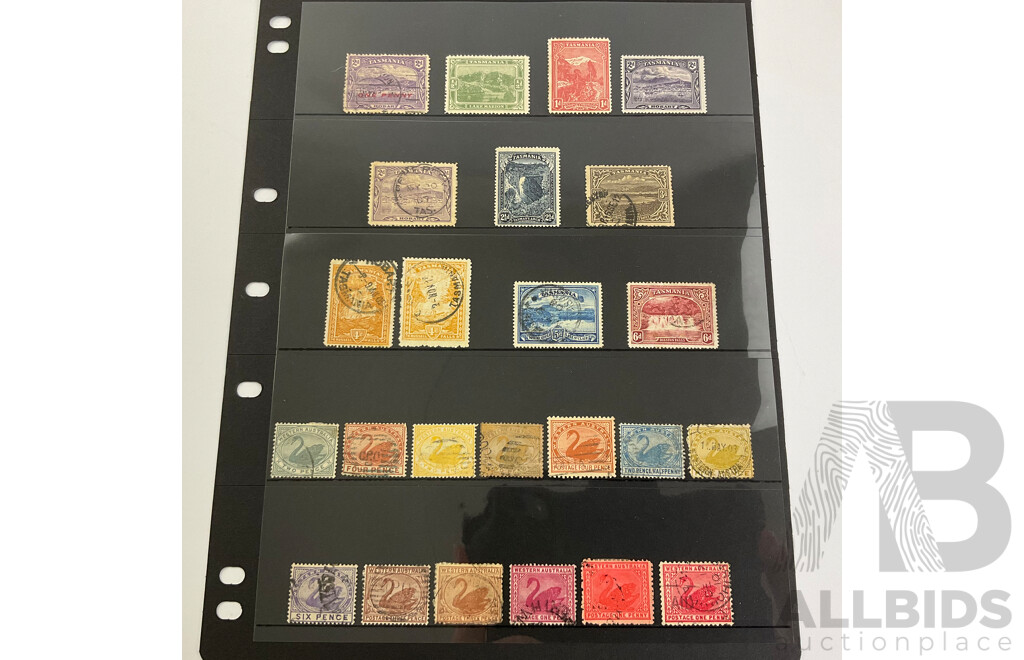 Large Rare Collection of Australia and State Stamps Including QV, KGV, Official Service, Kangaroo on Map, Overprints, Pairs, Hand Cancelled, WA, VIC, NSW, SA, QLD, TAS