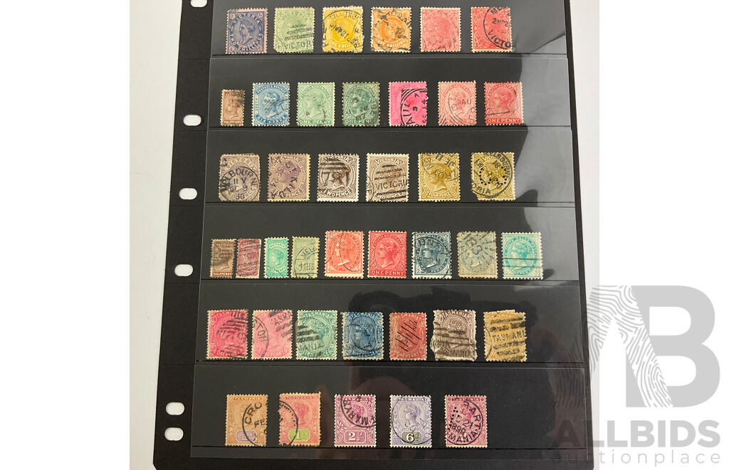 Large Rare Collection of Australia and State Stamps Including QV, KGV, Official Service, Kangaroo on Map, Overprints, Pairs, Hand Cancelled, WA, VIC, NSW, SA, QLD, TAS