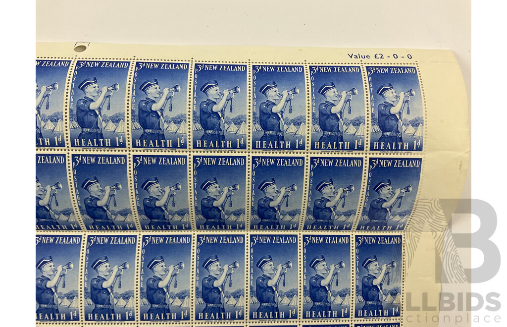 New Zealand 1953 Stamp Sheet, Health Boys Brigade, Three/One Penny