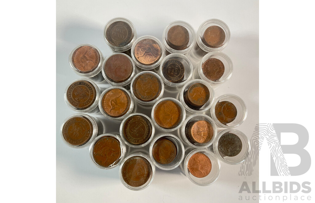Collection of Australian Pennies and Half Pennies, Examples Spanning 1911 to 1964 - Approximately 4.6 Kilograms