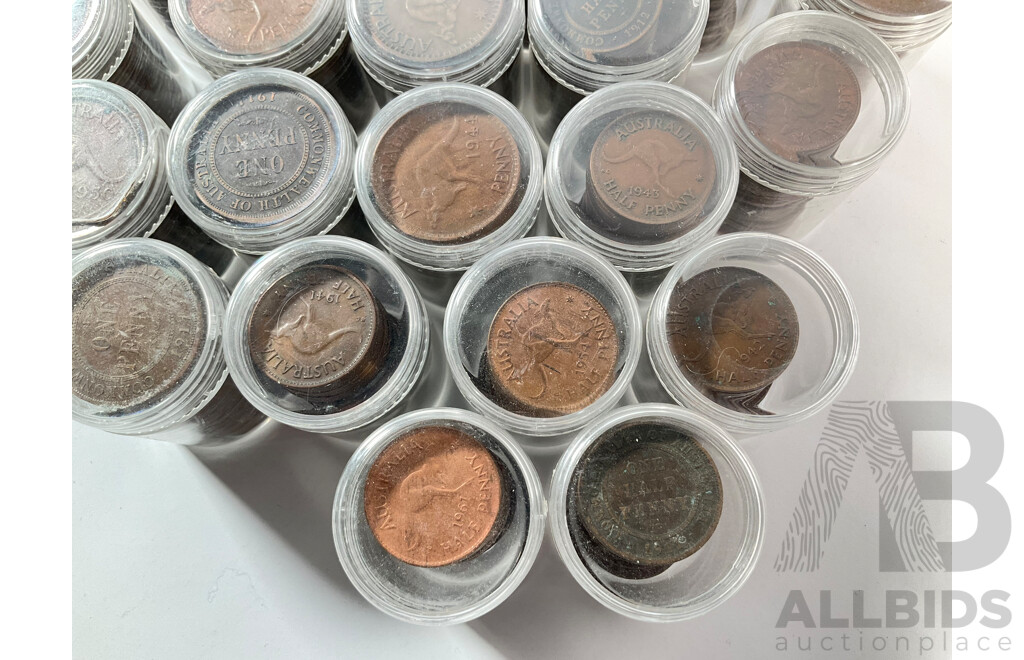 Collection of Australian Pennies and Half Pennies, Examples Spanning 1911 to 1964 - Approximately 4.6 Kilograms