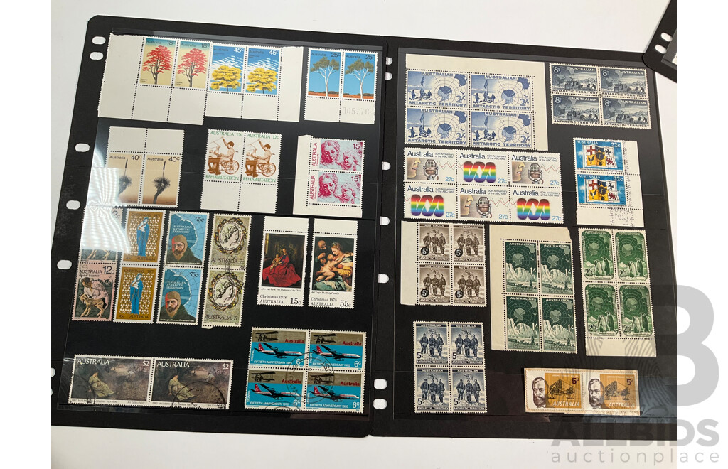Collection of Australian Stamp Blocks, Strips and Pairs Including Mints, Predecimal, Antarctic Territory, Salvage, Sets
