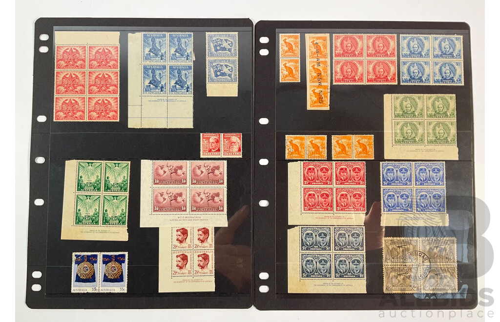 Collection of Australian Predecimal Stamp Blocks and Pairs Including W.C.G McCracken and COA Prints