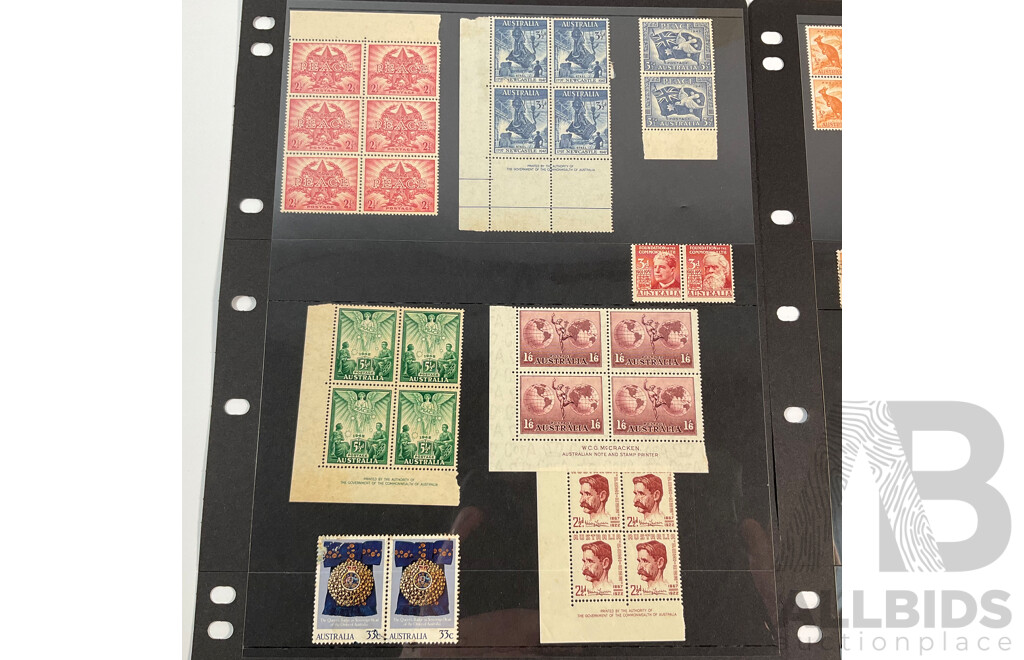 Collection of Australian Predecimal Stamp Blocks and Pairs Including W.C.G McCracken and COA Prints