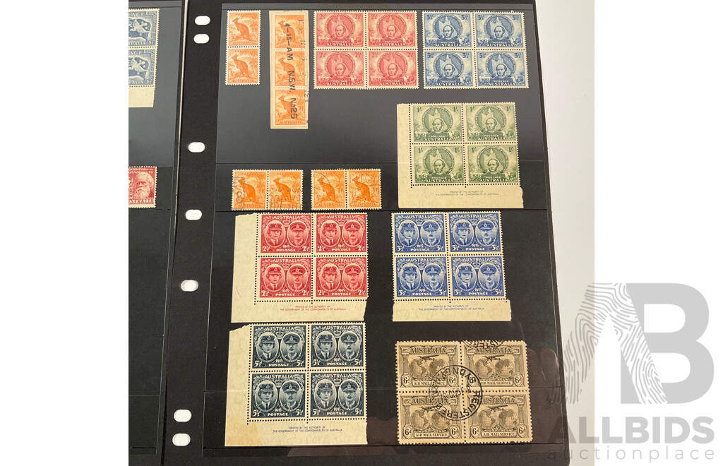 Collection of Australian Predecimal Stamp Blocks and Pairs Including W.C.G McCracken and COA Prints