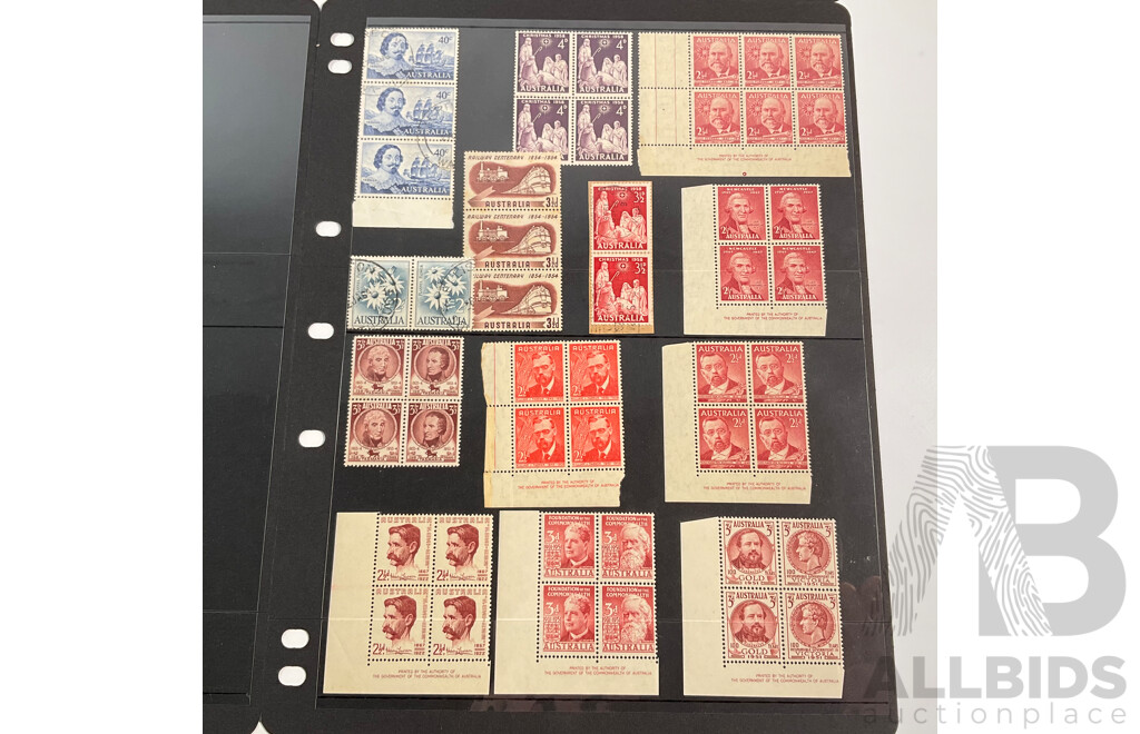Collection of Australian Stamp Blocks and Pairs Including Predecimal, Mints, KGV Heads, Kangaroos, Postage Due