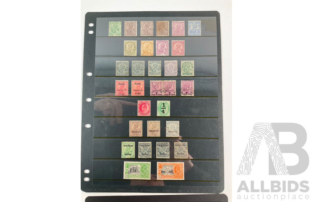 Collection of British India and Pakistan Stamps Including KGV, KEVII, KGVI, Hand Cancels, Over Prints, Consular Service, Sets