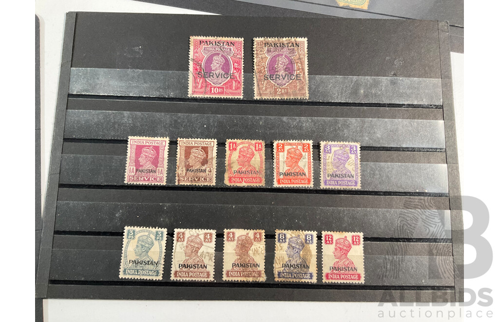 Collection of British India and Pakistan Stamps Including KGV, KEVII, KGVI, Hand Cancels, Over Prints, Consular Service, Sets