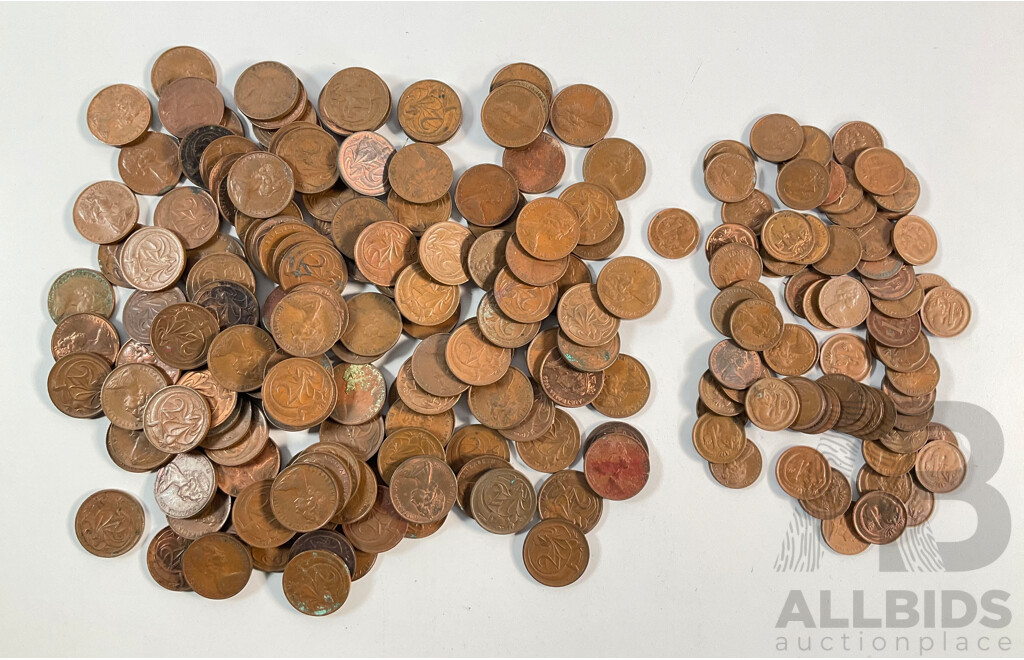 Collection of Australian One and Two Cent Coins, Examples Spanning 1966 to 1980's - Approximately 930 Grams