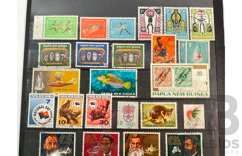 Collection of Papua, Territory of New Guinea and Papua New Guinea Stamps, Examples Spanning 1930's to 1980's, Overprints, Official Service