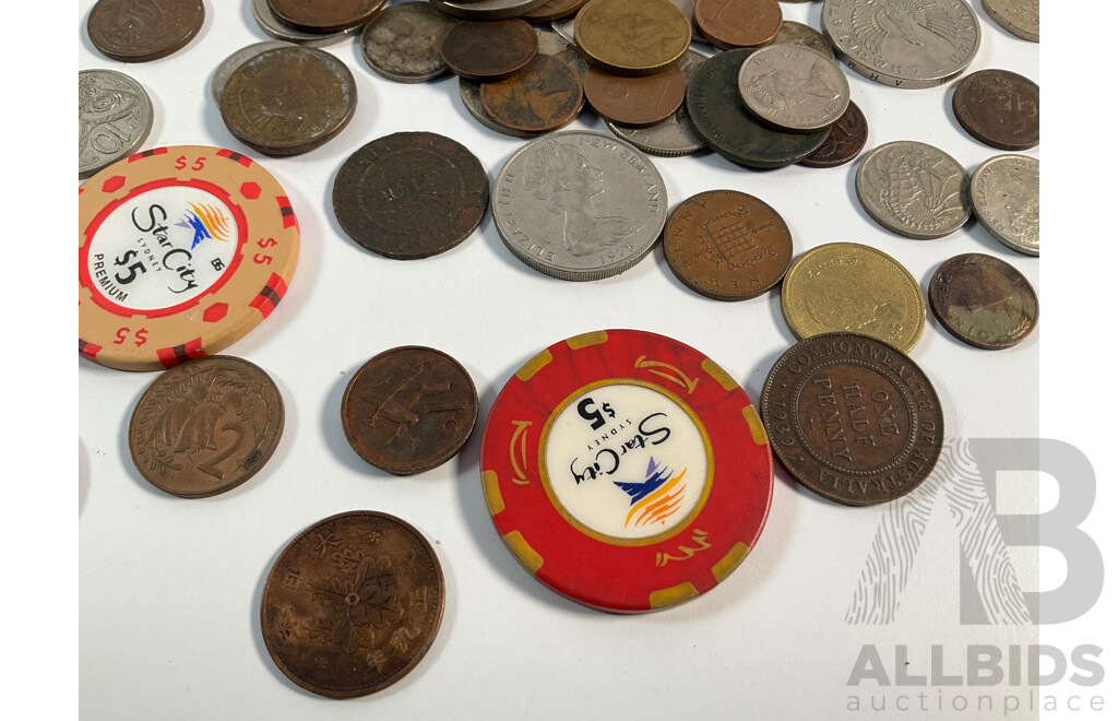 Collection of Vintage International Coins with French Soap Box