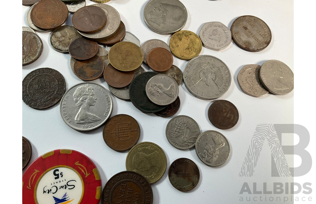 Collection of Vintage International Coins with French Soap Box