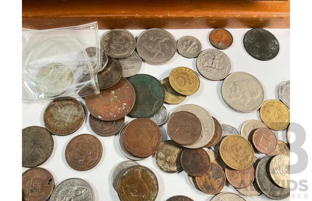 Collection of Vintage International Coins with French Soap Box