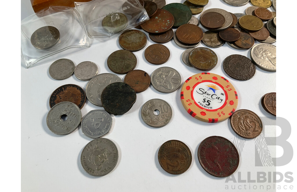 Collection of Vintage International Coins with French Soap Box