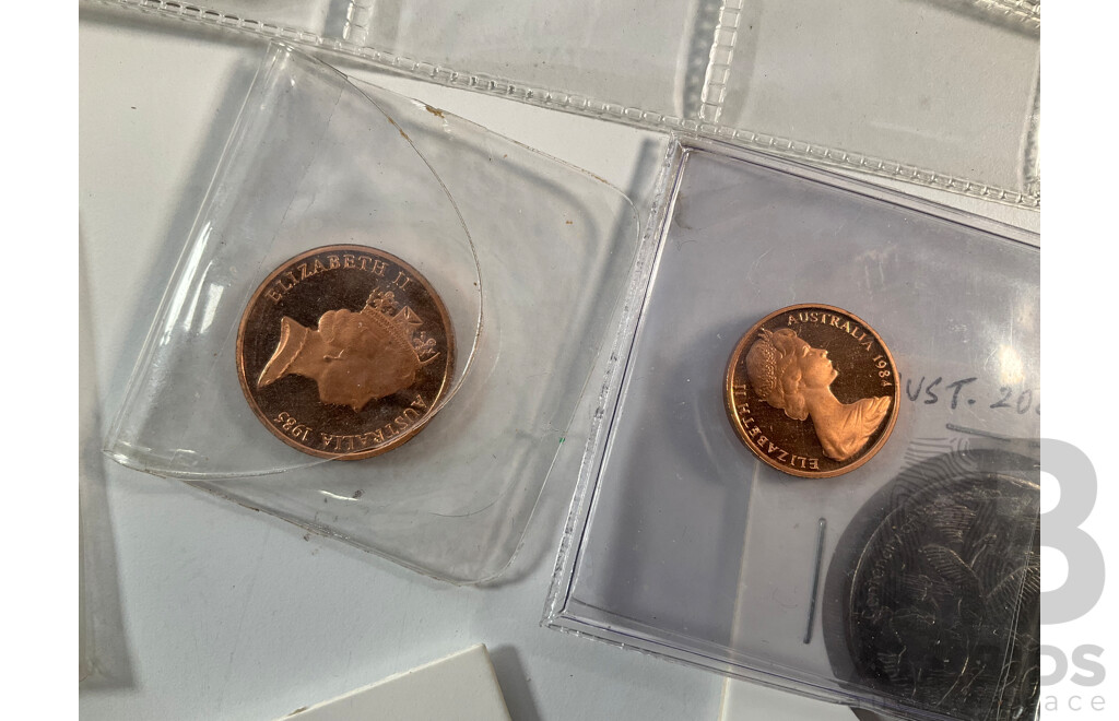 Album of Australian Decimal Coins Including Commemorative Two Dollars, One Dollars, Fifty Cents, Twenty Cents, Predecimal, UNC, High Grade, Proof 1988 Five Dollar