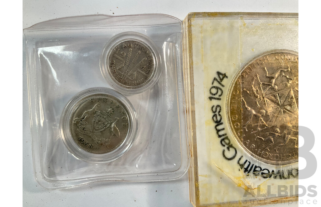 Album of Australian Decimal Coins Including Commemorative Two Dollars, One Dollars, Fifty Cents, Twenty Cents, Predecimal, UNC, High Grade, Proof 1988 Five Dollar