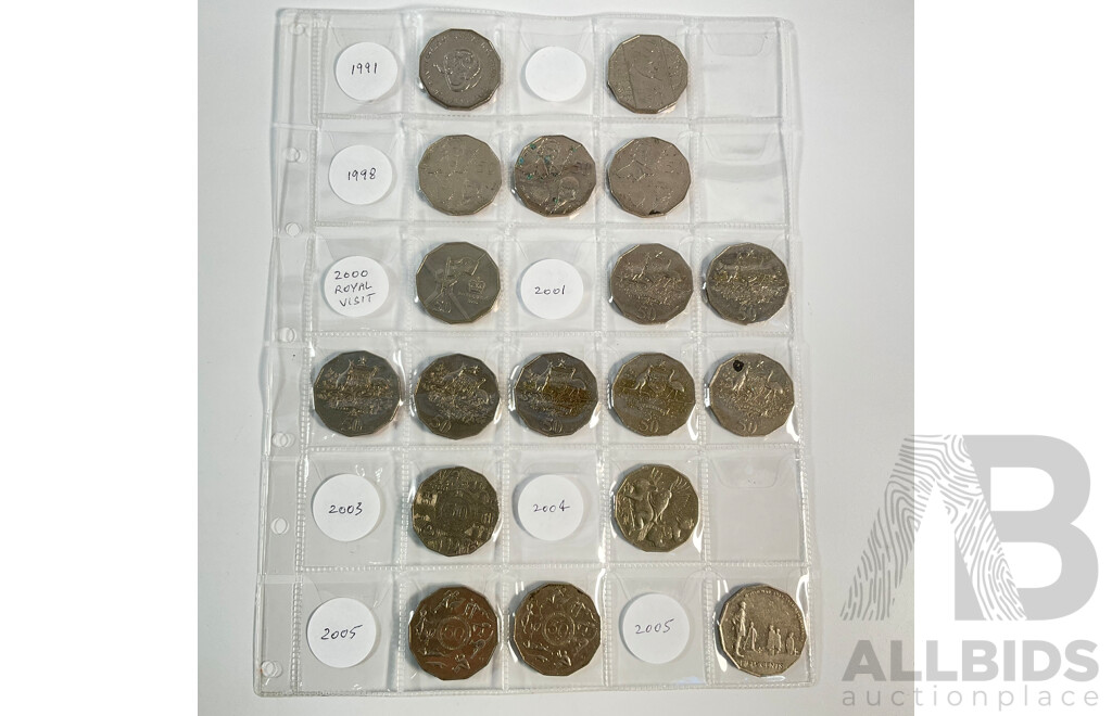 Album of Australian Decimal Coins Including Commemorative Two Dollars, One Dollars, Fifty Cents, Twenty Cents, Predecimal, UNC, High Grade, Proof 1988 Five Dollar