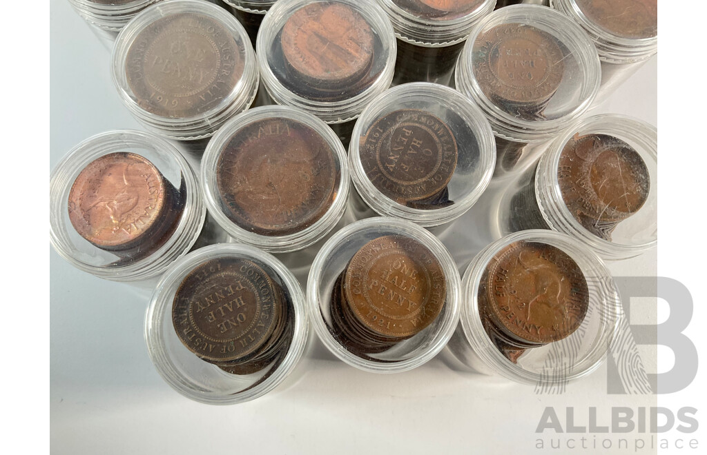 Collection of Australian Pennies and Half Pennies, Examples Spanning 1911 to 1964 - Approximately 4.6 Kilograms
