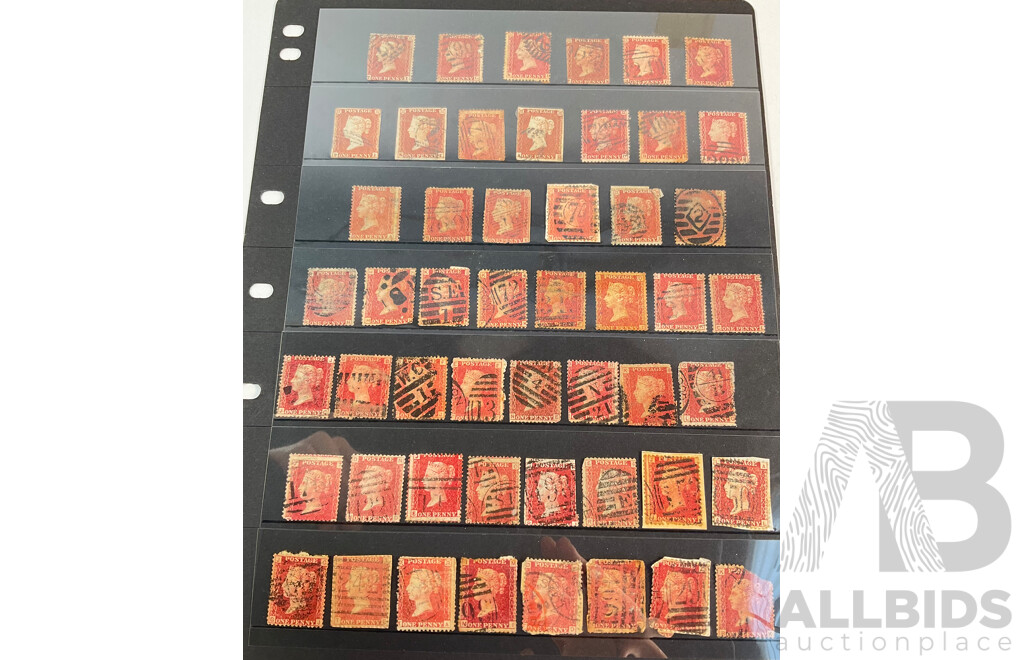 Great Britain 1800's Penny Red Collection, Various Plates