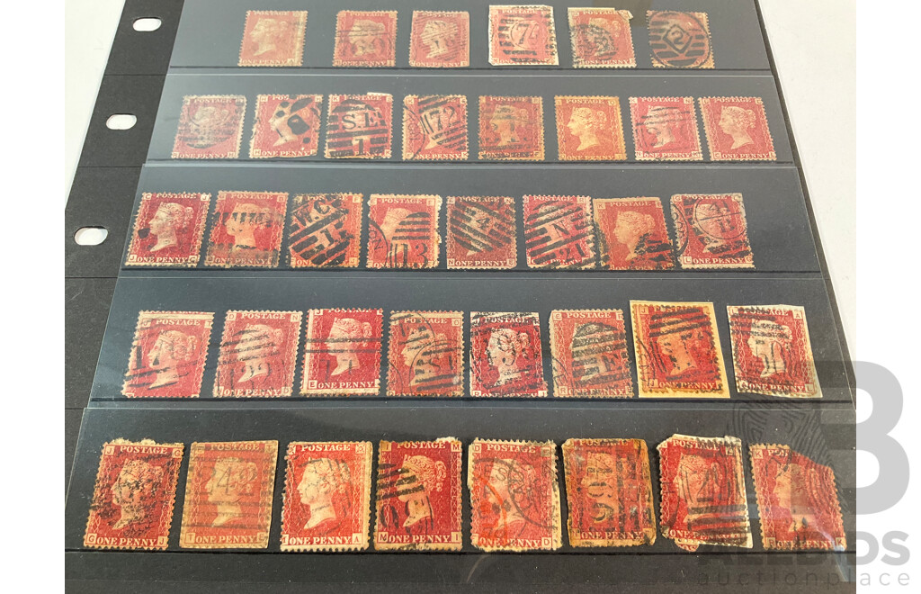 Great Britain 1800's Penny Red Collection, Various Plates