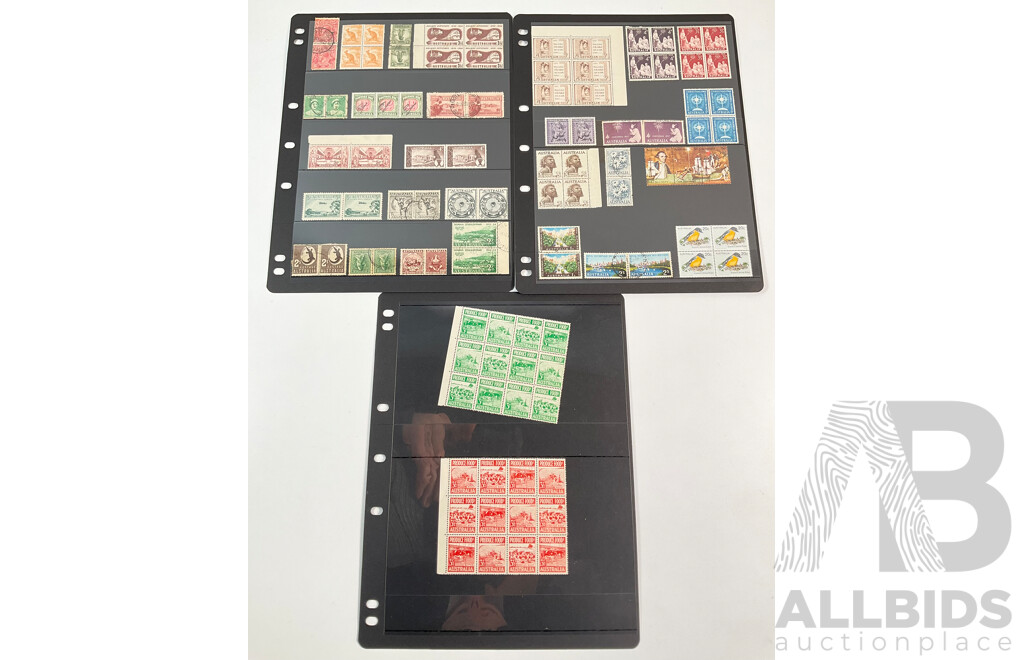 Australian Predecimal/Decimal Stamp Blocks and Pairs, Mint, Mint Hinged Cancelled, Hand Cancels