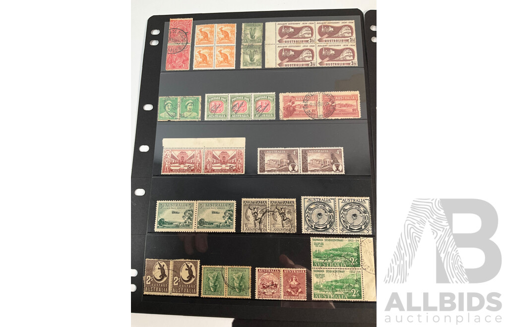 Australian Predecimal/Decimal Stamp Blocks and Pairs, Mint, Mint Hinged Cancelled, Hand Cancels