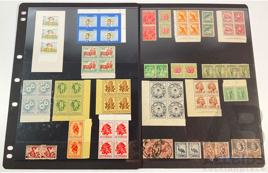 Australian Predecimal/Decimal Stamp Blocks and Pairs, Mint, Mint Hinged Cancelled