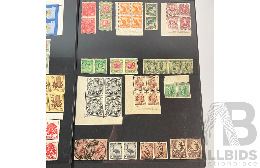 Australian Predecimal/Decimal Stamp Blocks and Pairs, Mint, Mint Hinged Cancelled