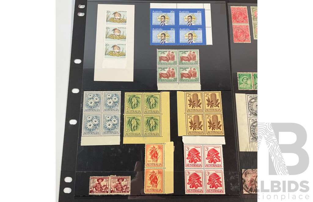 Australian Predecimal/Decimal Stamp Blocks and Pairs, Mint, Mint Hinged Cancelled