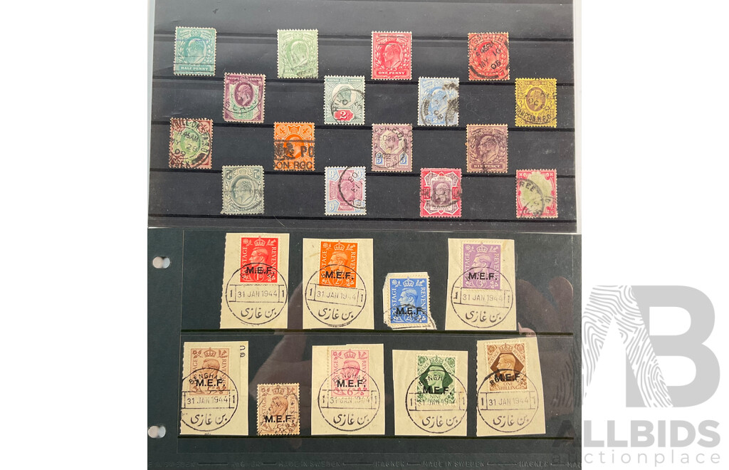 Collection of Great Britain Stamp Sets Including KGV, KGVI, M.E.F Overprints