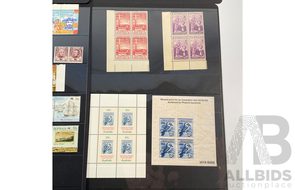 Australian Predecimal/Decimal Stamp Blocks, Pairs and Minisheets, Mostly Mint