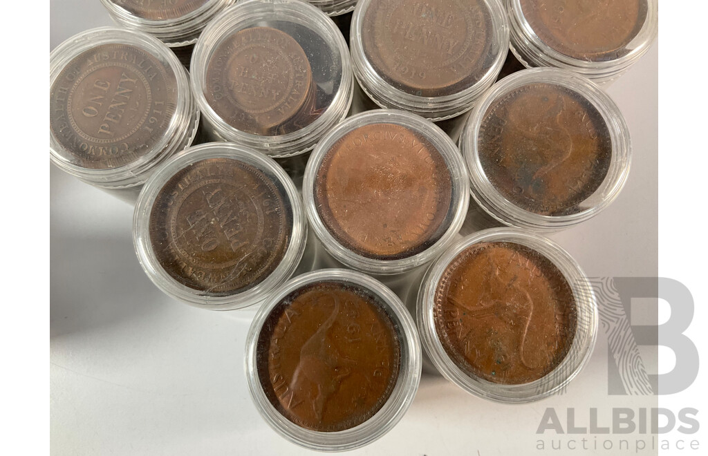 Collection of Australian Pennies and Half Pennies, Examples Spanning 1911 to 1964 - Approximately 4.6 Kilograms