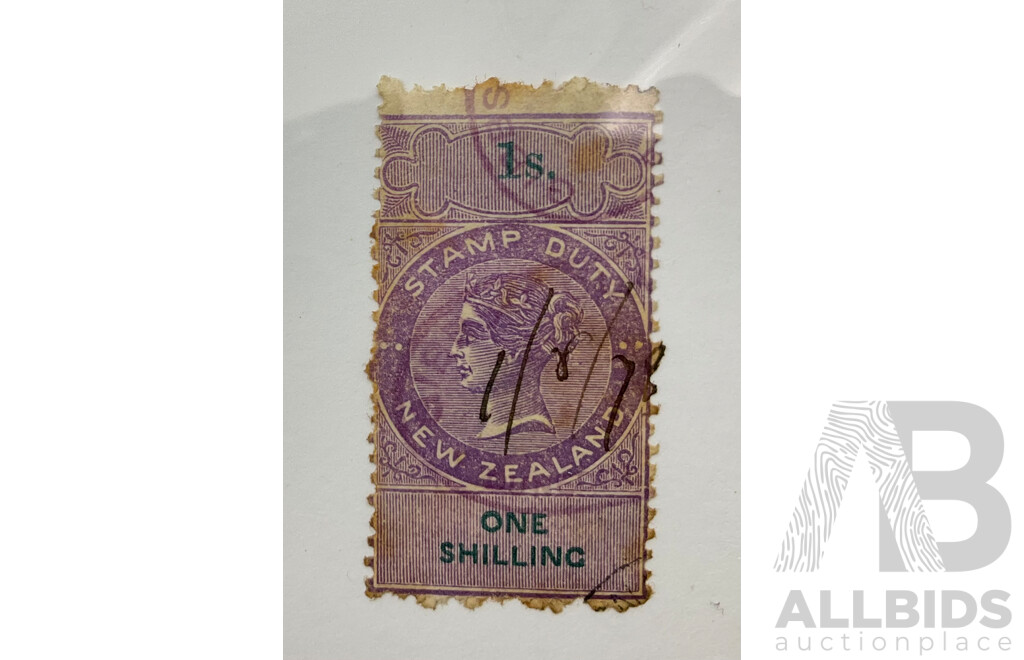New Zealand Queen Victoria Stamp Duty One Shilling, Lilac/Green