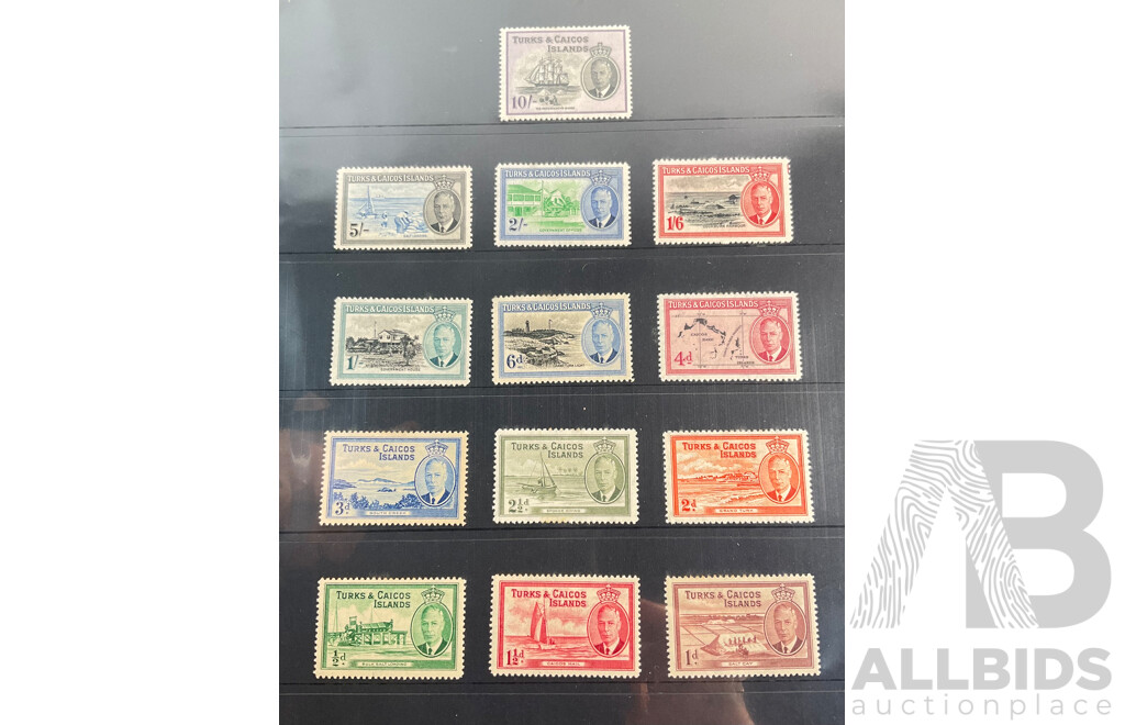 Great Britain/Turks & Caicos Island Stamps, KGVI Set to Ten Shillings, Mint Hinged