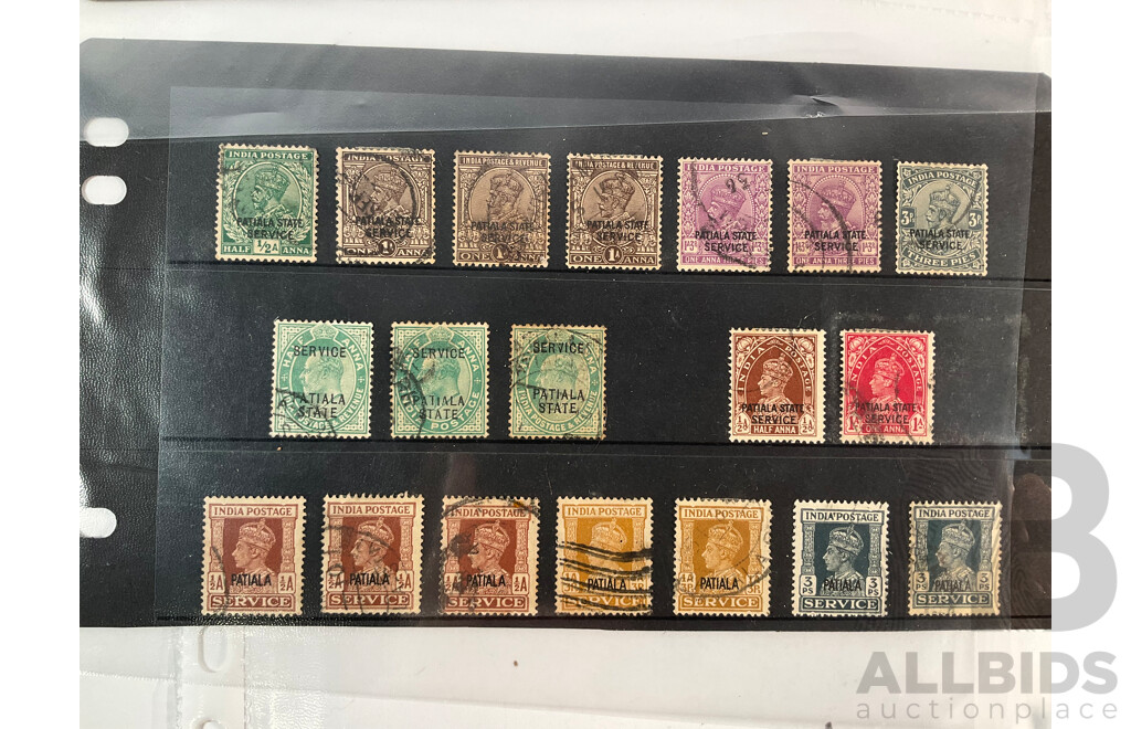 British India 1881-1939 Stamps Including KGV Tete Beche, Airmail, Patiala State Service, Overprints, Mint Hinged