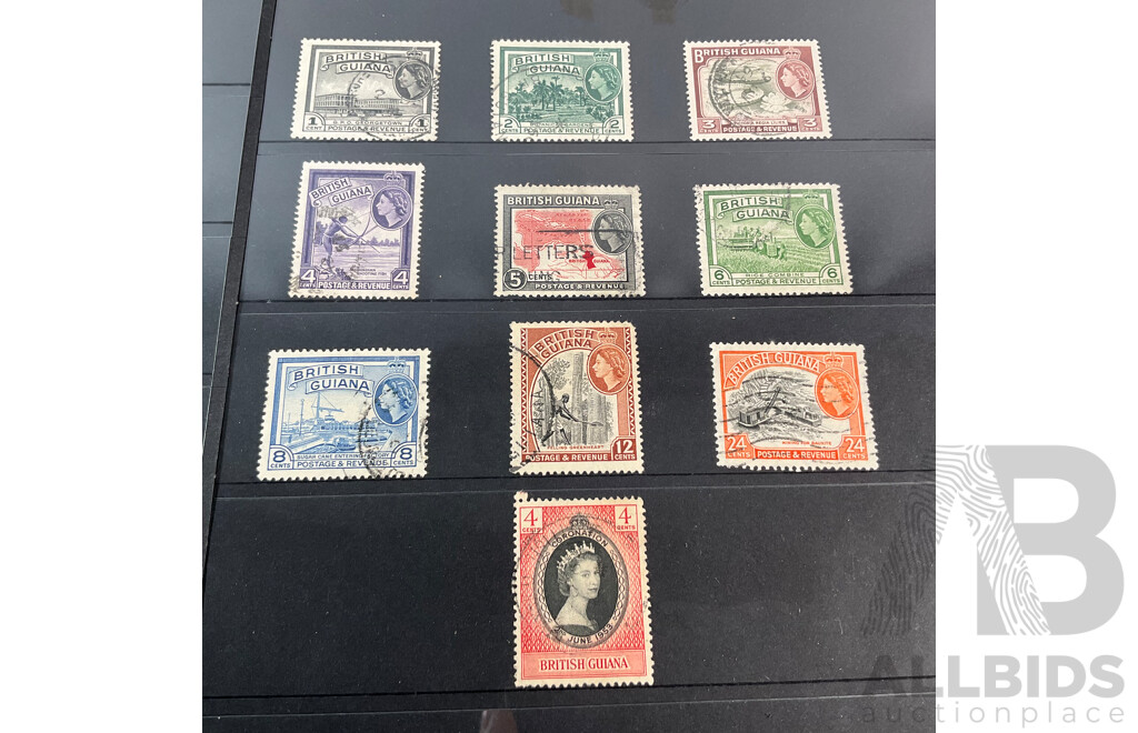 British Guiana Stamps Including KGV, KGVI, QE2, Hand Cancel, Mint Hinged