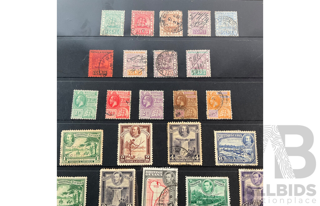 British Guiana Stamps Including KGV, KGVI, QE2, Hand Cancel, Mint Hinged