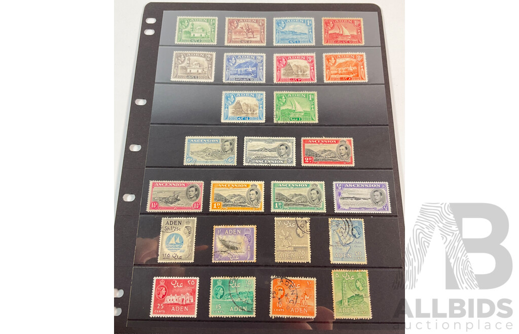 Great Britain/Aden, Ascension Stamps Including KGVI, QE2, Mint Hinged, One Shilling