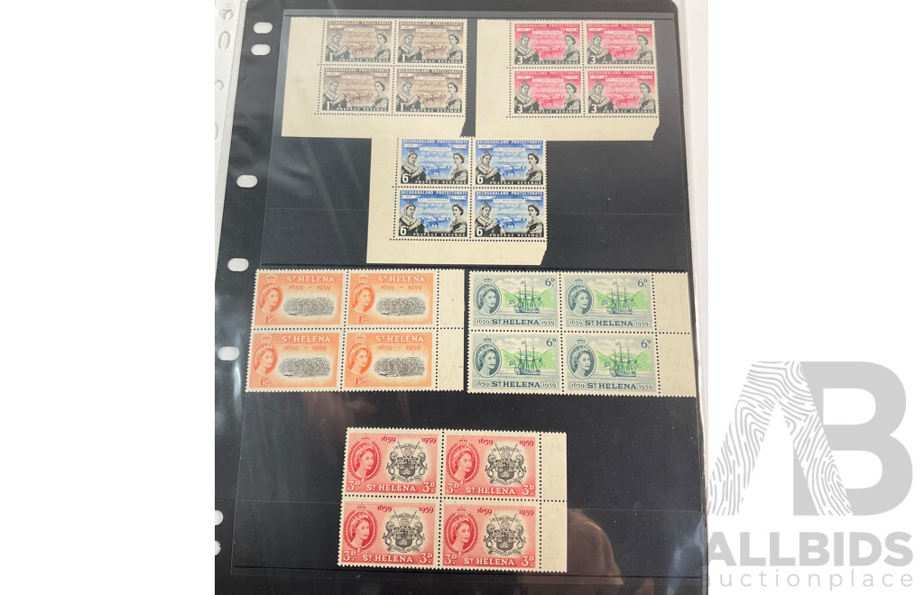 Great Britain/St Helena Bechuanaland Stamps Including QE2, Mint Hinged Blocks