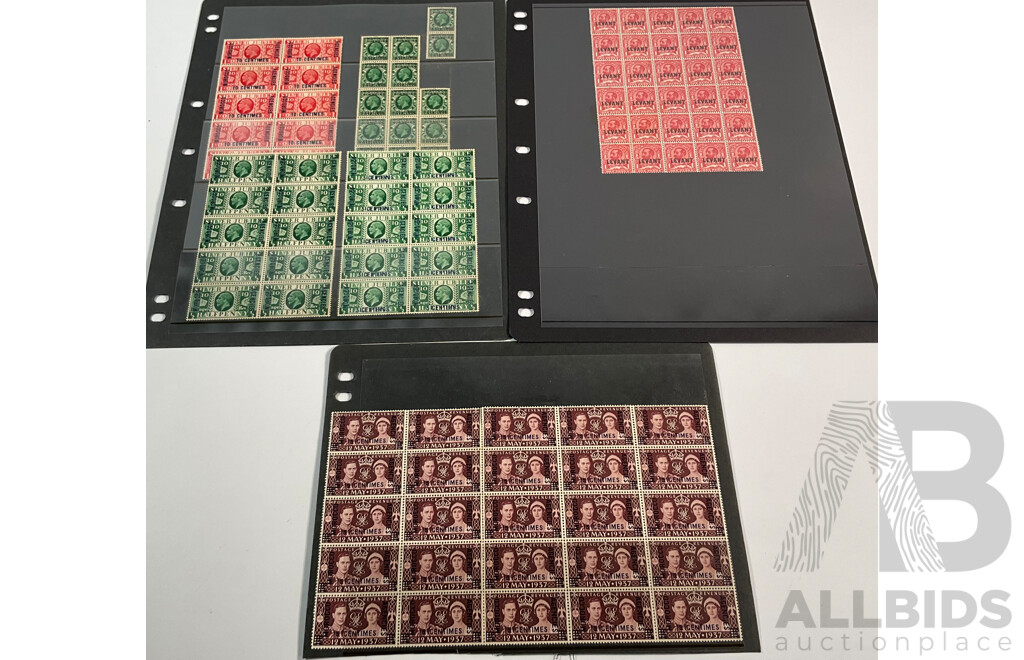 Great Britain 1911-1936 Foreign Offices Stamps Including Levant and Morocco, Mint Blocks