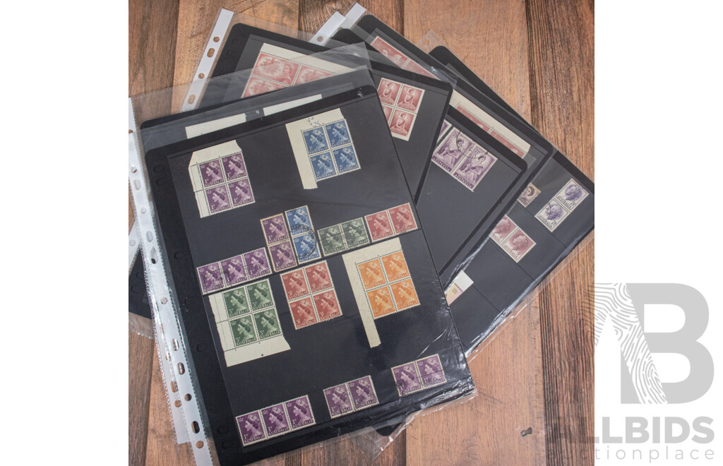 Collection of Australian Early QE2, Mostly Mint Including Blocks, Commonwealth of Australia Print Blocks, Five Cent on Four Cent Booklet