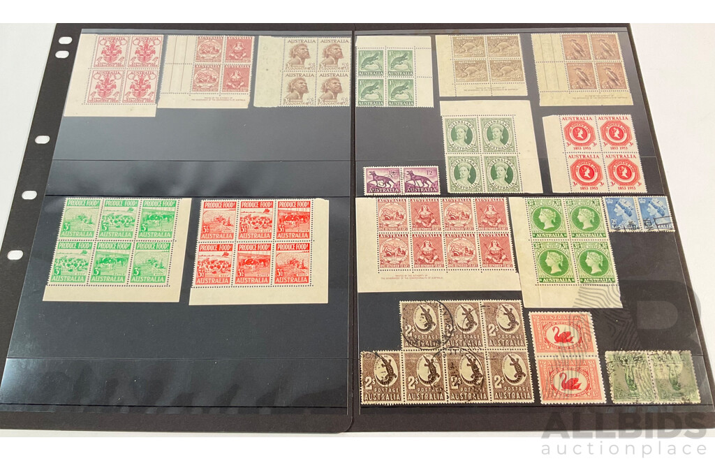 Australian Predecimal Stamp Blocks, Produce Food, Mint Hinged
