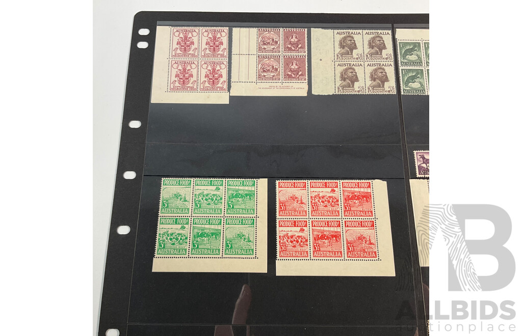 Australian Predecimal Stamp Blocks, Produce Food, Mint Hinged
