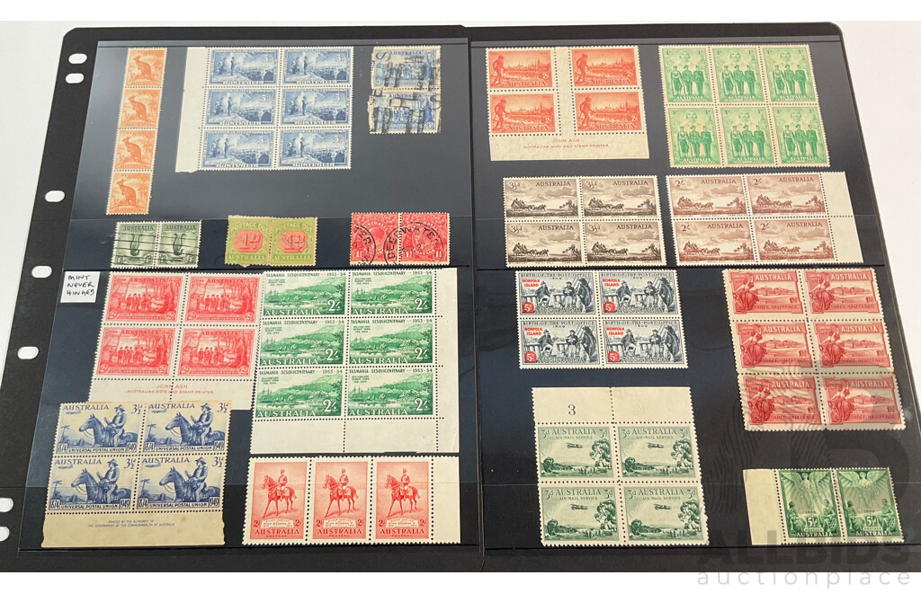 Australian Predecimal Stamp Blocks, Pairs, Mint, Mint Hinged, John Ash Prints