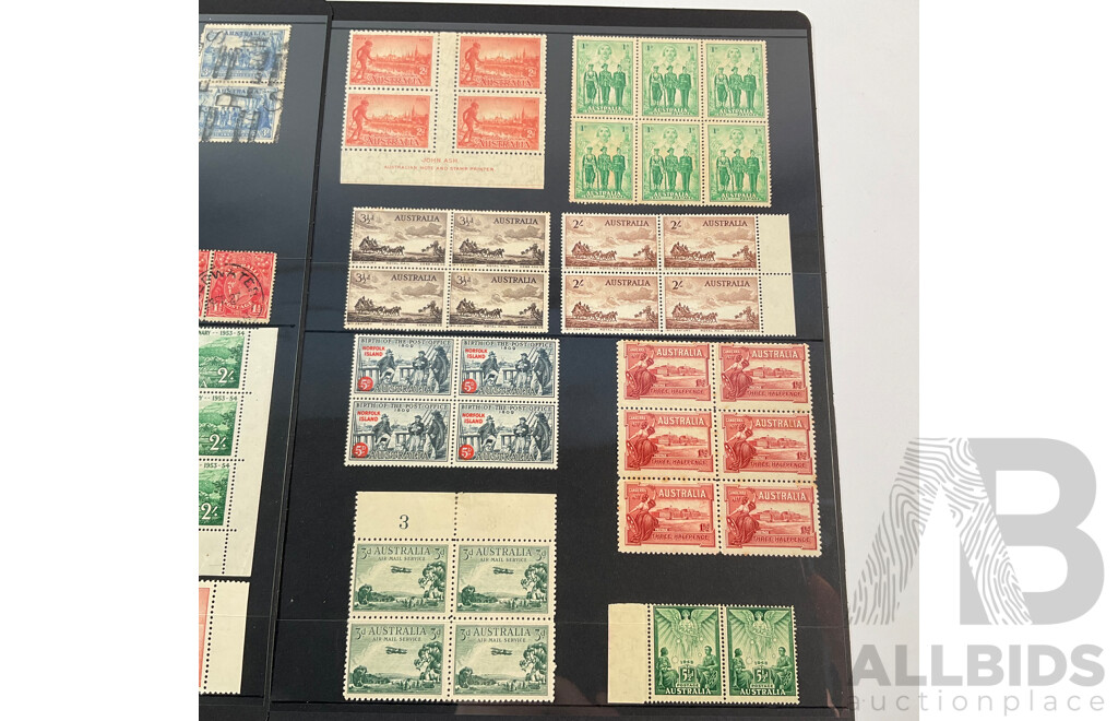 Australian Predecimal Stamp Blocks, Pairs, Mint, Mint Hinged, John Ash Prints
