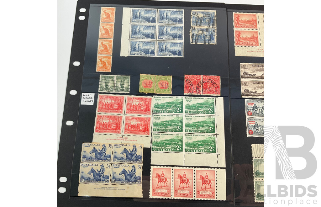 Australian Predecimal Stamp Blocks, Pairs, Mint, Mint Hinged, John Ash Prints