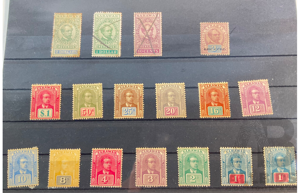 Sarawak Stamps, Mint, Mint Hinged, Hand Cancels, Overprint, Two Dollars